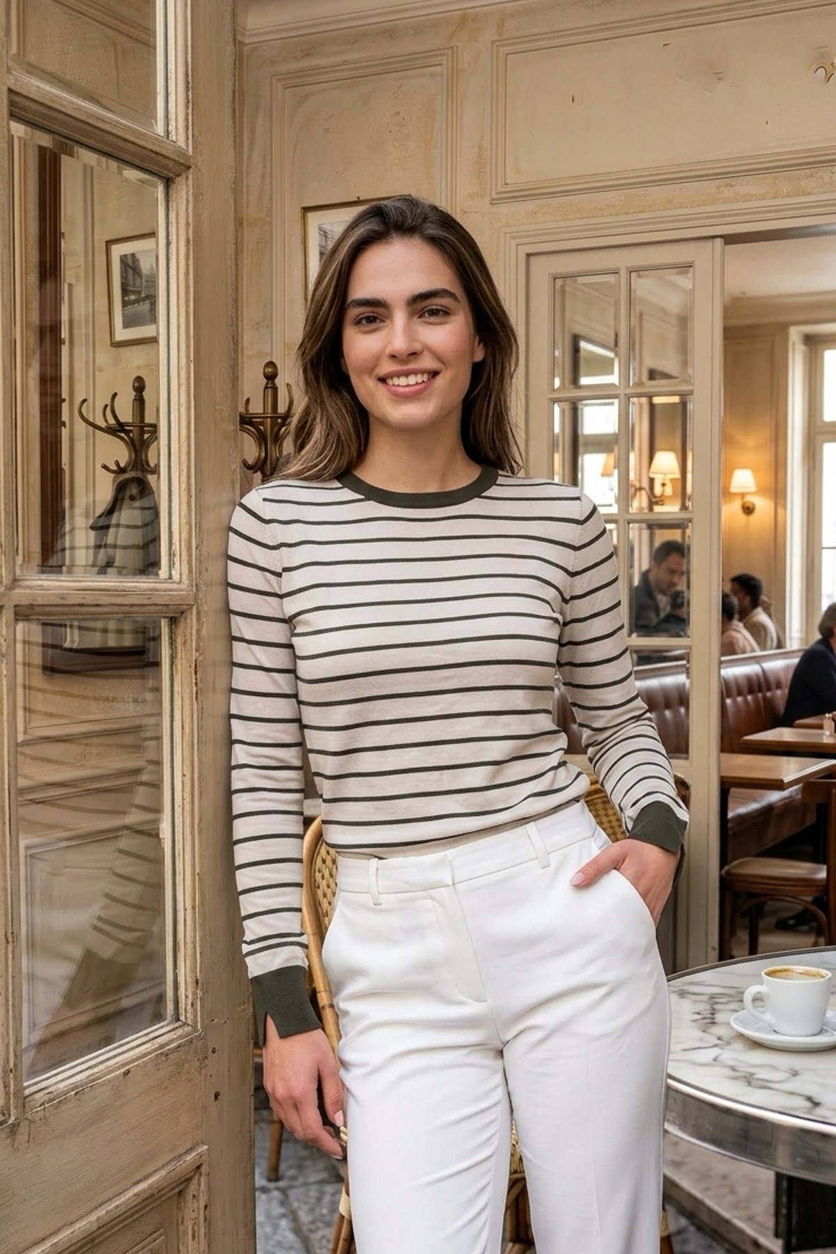 Kadın Marin Çizgili Kontrast Yakalı Merserize Kazak - HakiKadın Marin Çizgili Merserize Triko Kazak SiyahTriko&KazakİSTANGÜL BUTİK