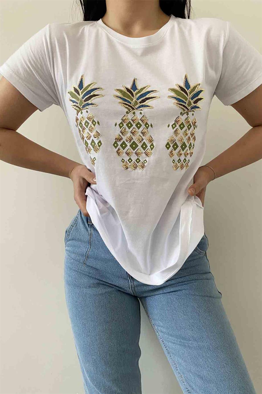 Shiny Pineapple Bisiklet Yaka Tişört