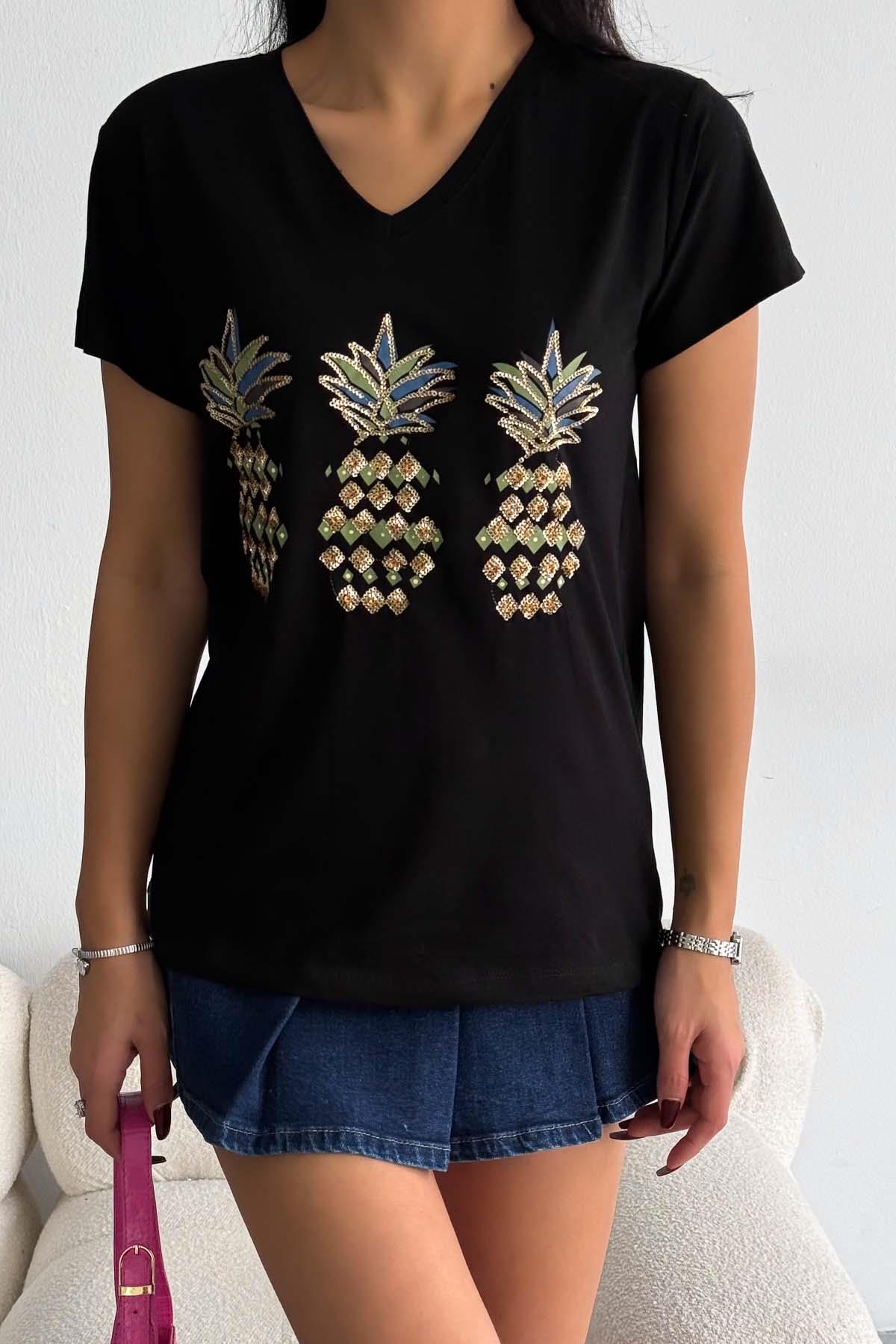 Shiny Pineapple Pul İşleme Tasarım Tişört