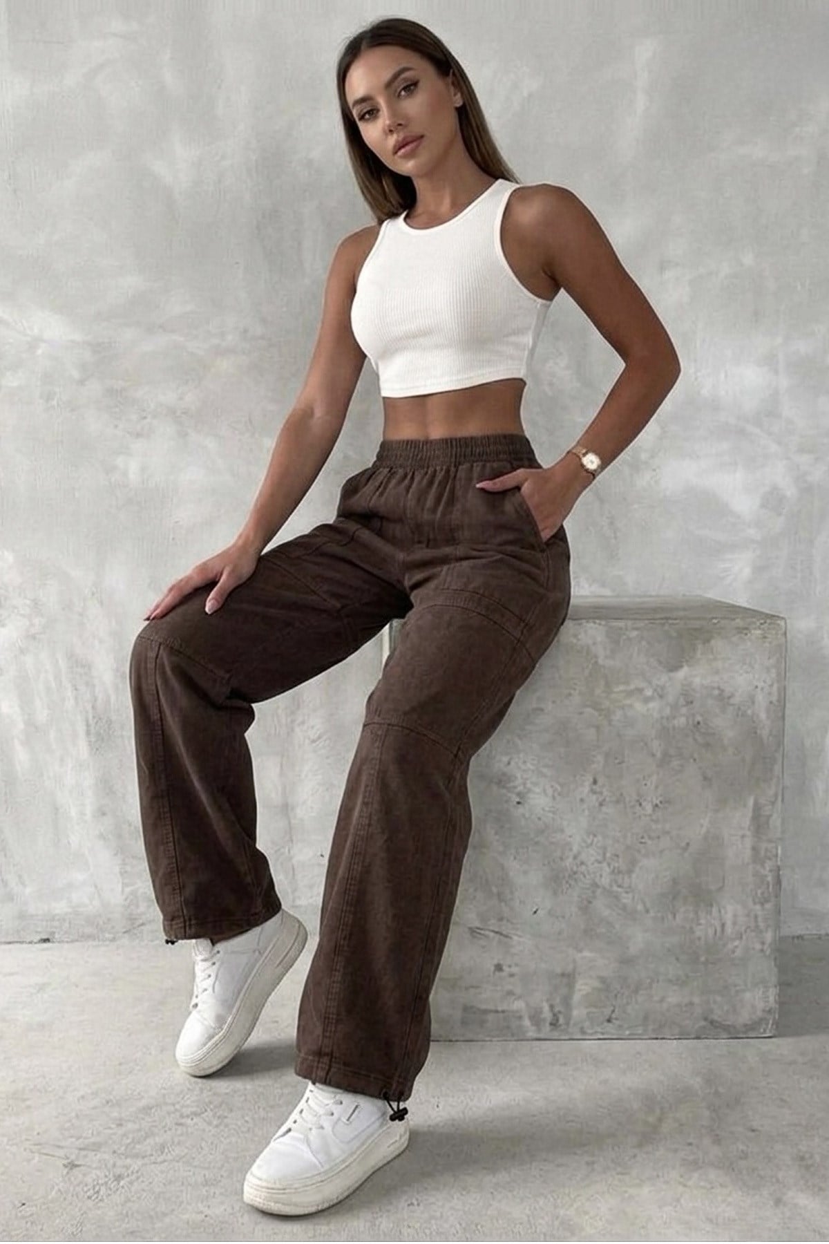Kadın Oversize Baggy Pantolon – Vintage Yıkamalı Beli Lastikli Salaş FitUrban Ease Kadın Yüksek Bel Paça Ayarlı Jogger Keten Pantolon - Yıkamalı Rahat KesimPantolonİSTANGÜL BUTİK