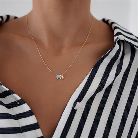 Opal Taşlı Minimal Fil Altın Kolye