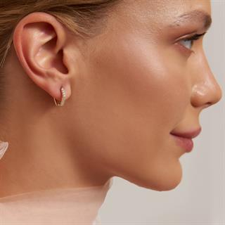 Taşlı Minimal Petek Altın Küpe