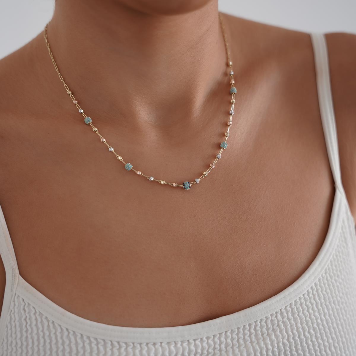 Dorikalı Minimal Firuze Altın Kolye