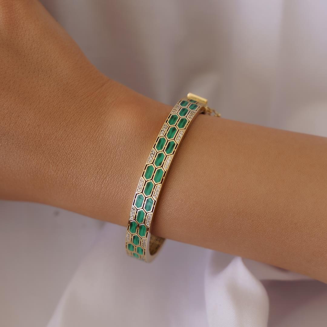Malahit Design Altın Kelepçe 