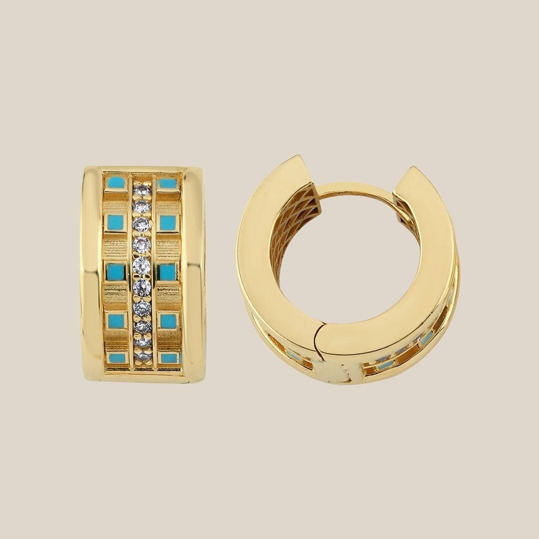 Mineli Art Deco Altın Halka Küpe