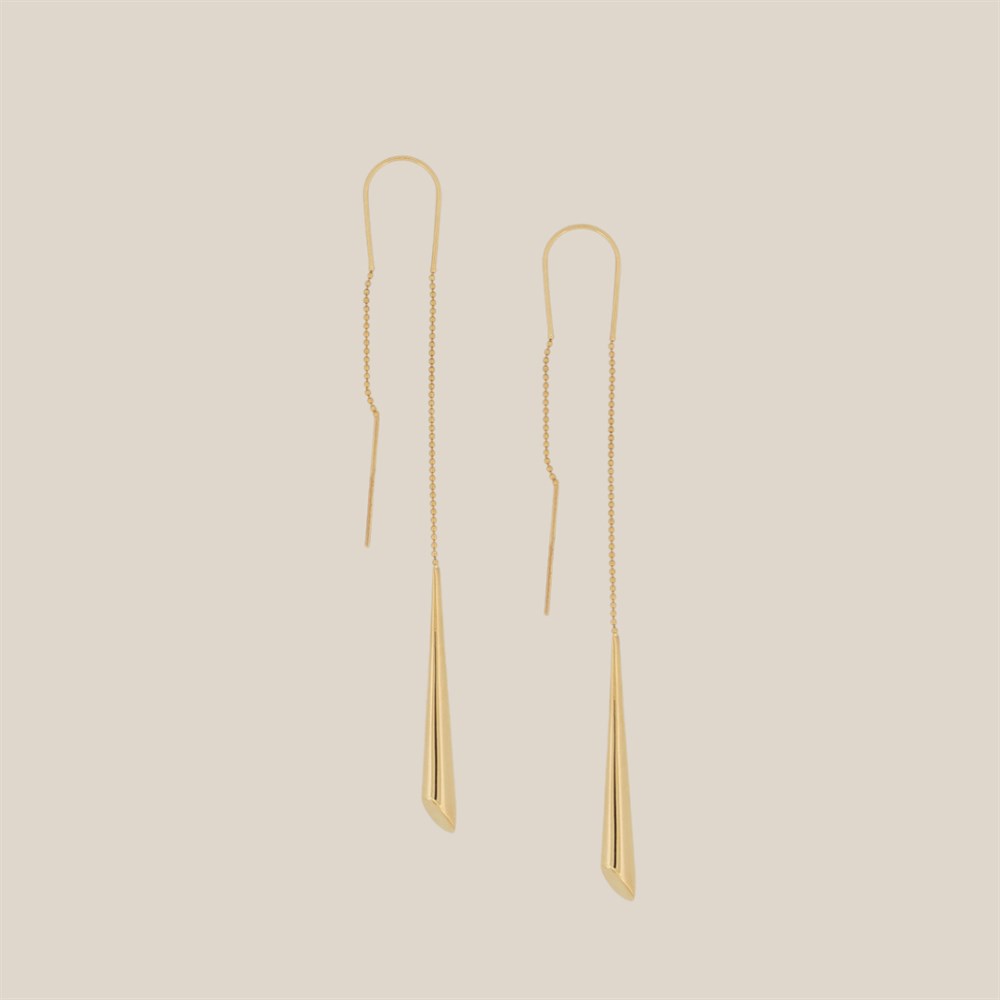 Zincirli Konik Altın Küpe