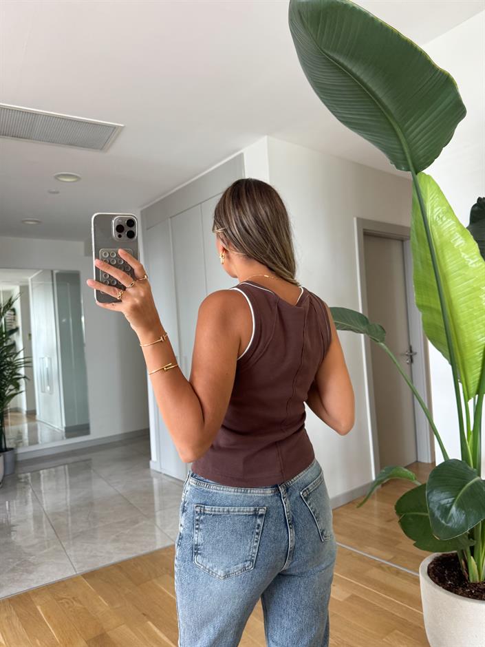  Dilvin Kontrast Fitilli Atlet -Kahve