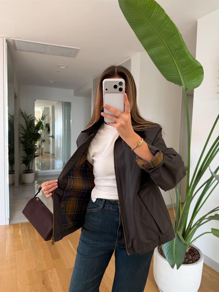   Harper Fermuar Detaylı Mumlu Ceket - Kahve