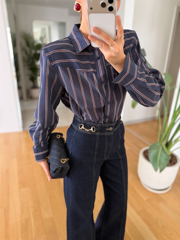 Aksesuar Detaylı Wide Leg Jean - Koyu Lacivert 