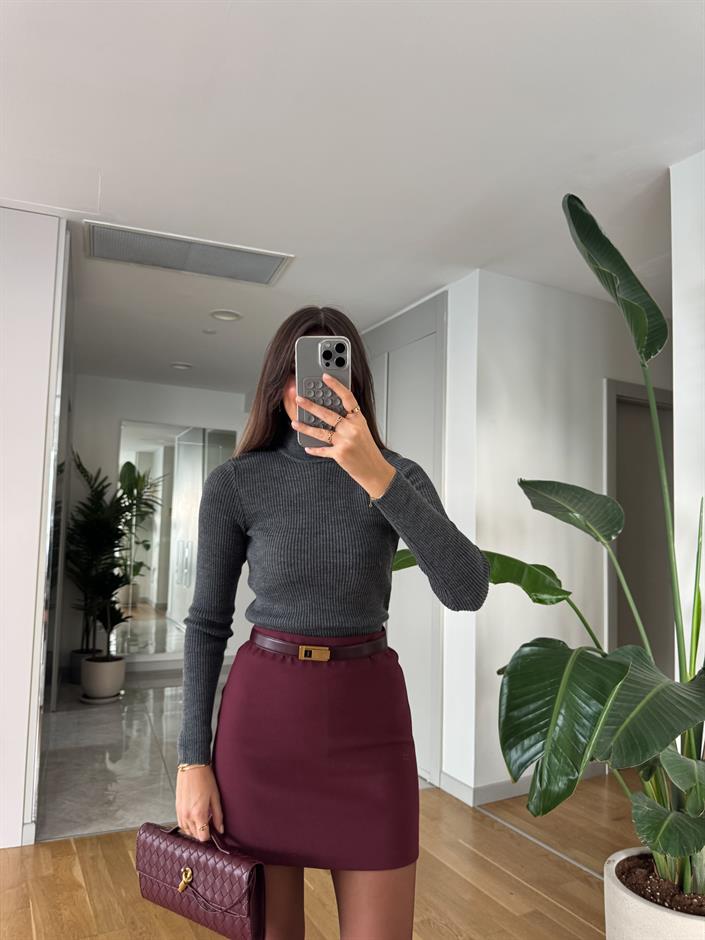 Alisa Fitilli Balıkçı Yaka Triko-Gri