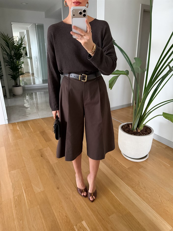 Allegra Pile Detaylı Bermuda Şort - Kahve