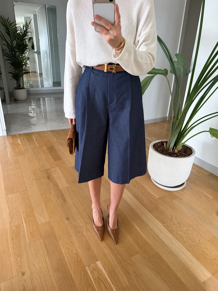 Allegra Pile Detaylı Bermuda Şort - Kot Mavisi