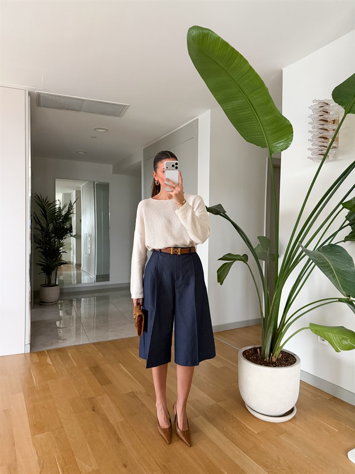 Allegra Pile Detaylı Bermuda Şort - Kot Mavisi