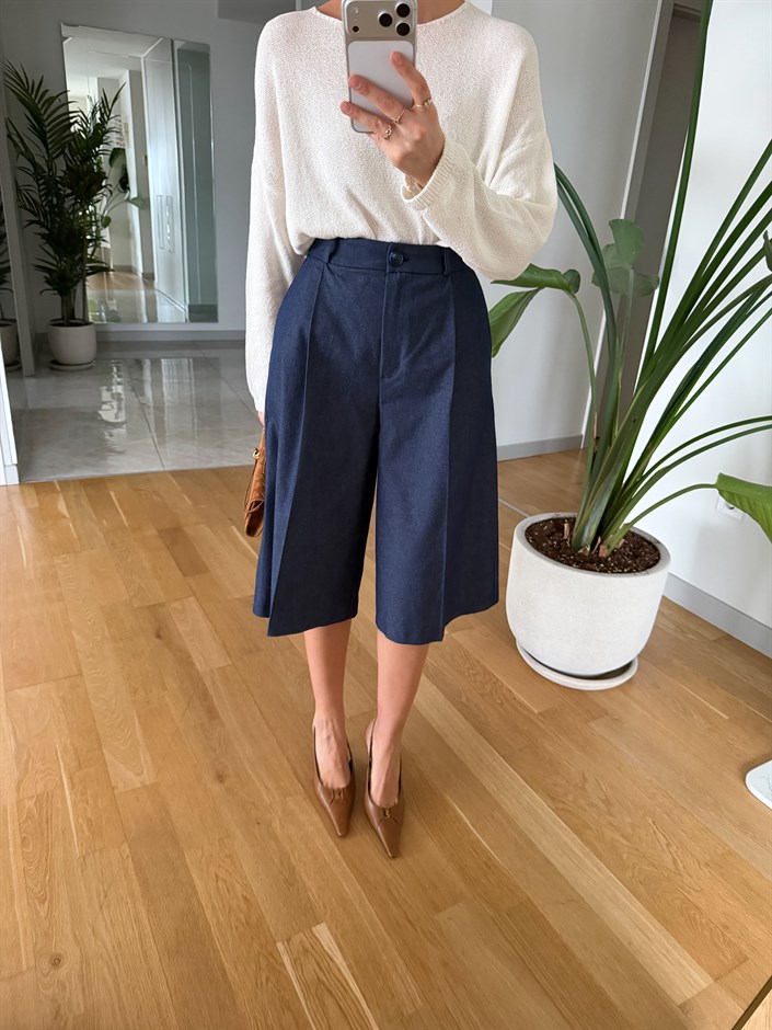 Allegra Pile Detaylı Bermuda Şort - Kot Mavisi