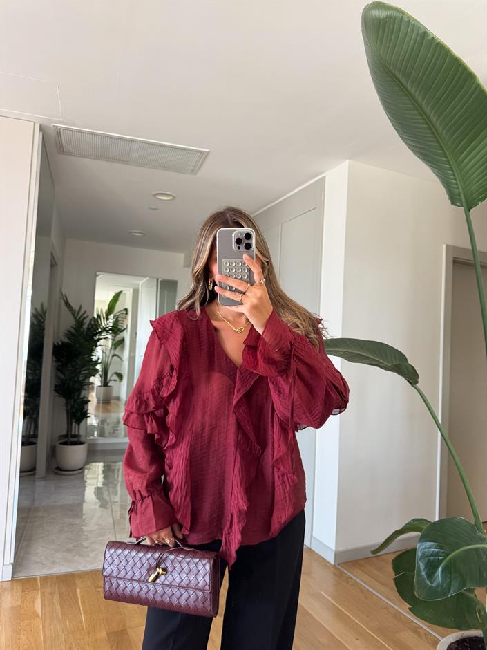 Amanda Fırfırlı Bluz - Bordo