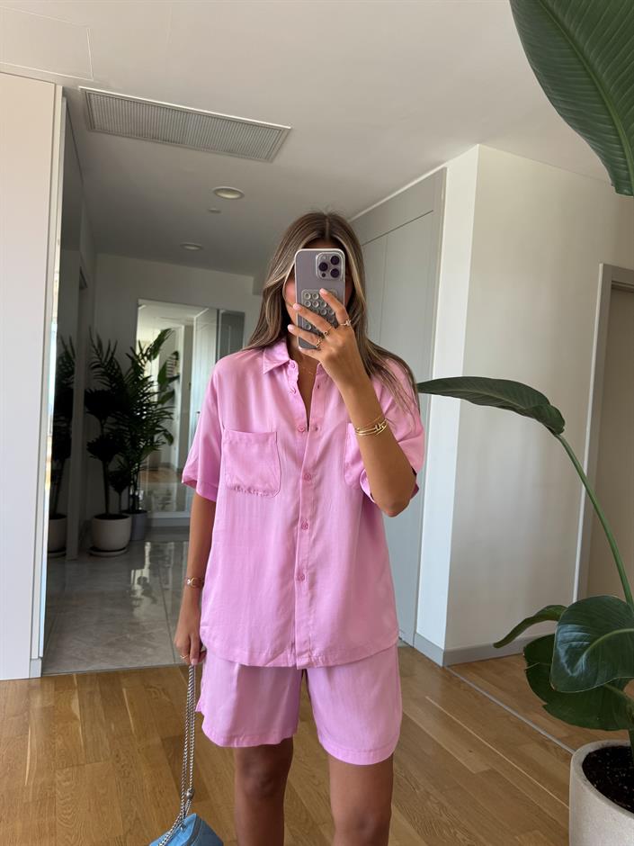 Amelia Tensel Şortlu Takım - Pembe