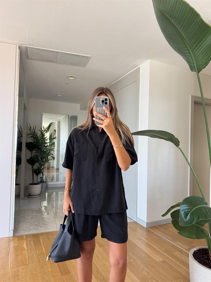 Amelia Tensel Şortlu Takım - Siyah