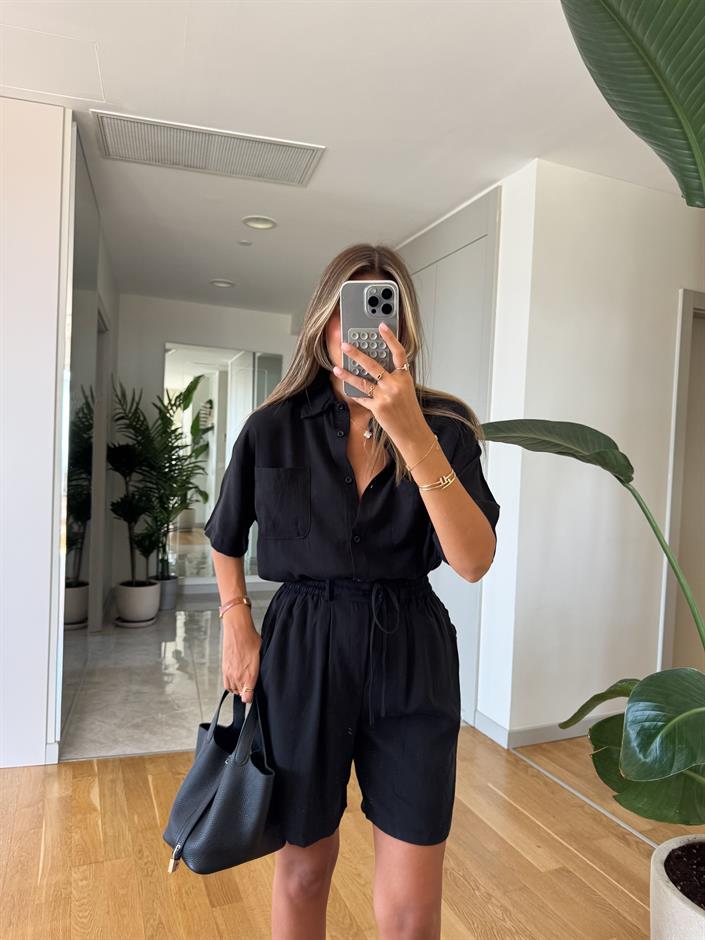 Amelia Tensel Şortlu Takım - Siyah