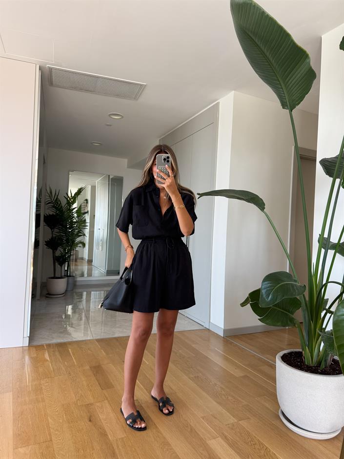 Amelia Tensel Şortlu Takım - Siyah