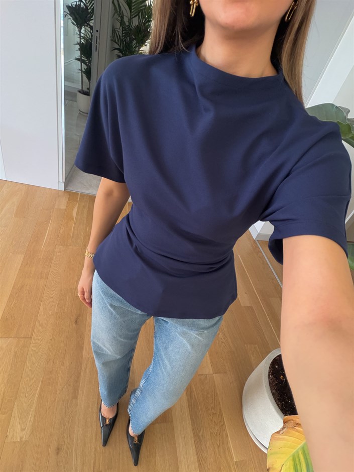 Amy Drape Detaylı Tişört - Lacivert