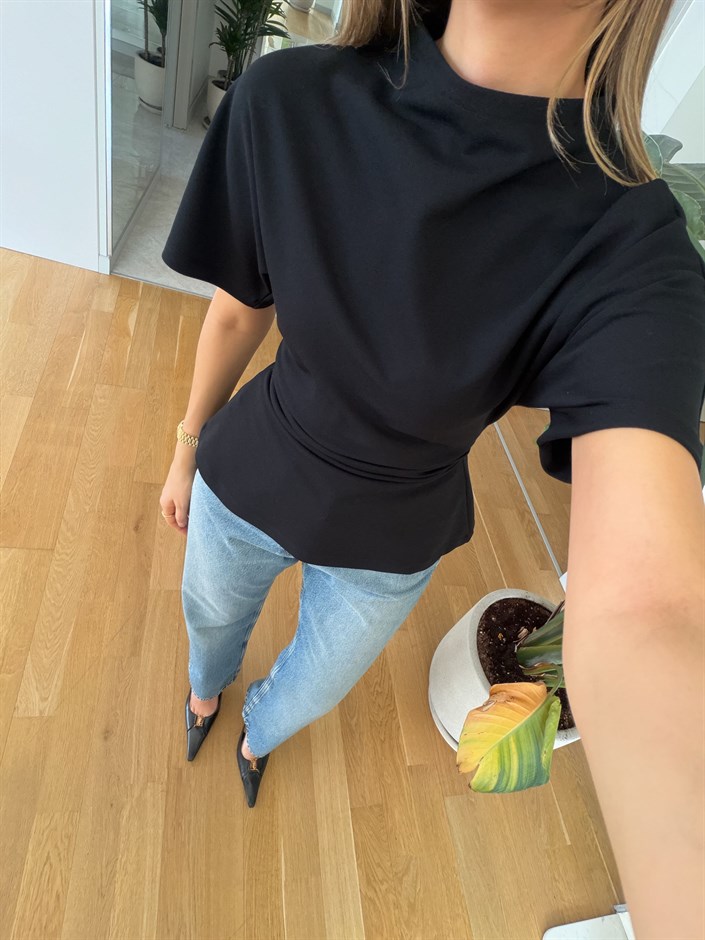 Amy Drape Detaylı Tişört - Siyah