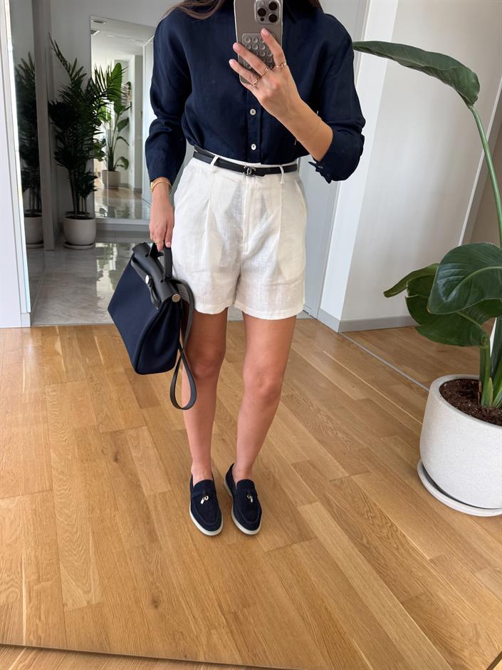 Andy Pamuk Keten Şort- Beyaz