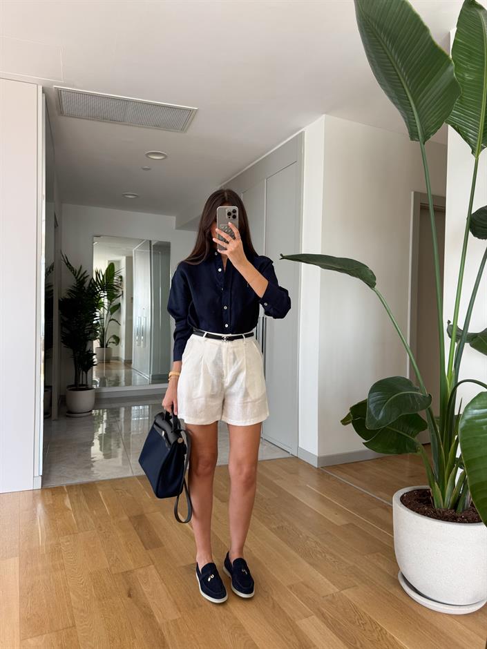 Andy Pamuk Keten Şort- Beyaz