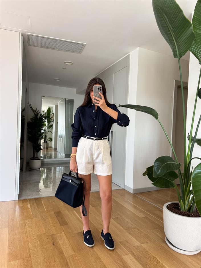 Andy Pamuk Keten Şort- Beyaz