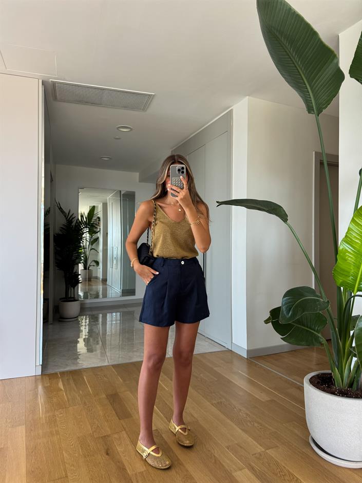 Andy Pamuk Keten Şort- Lacivert