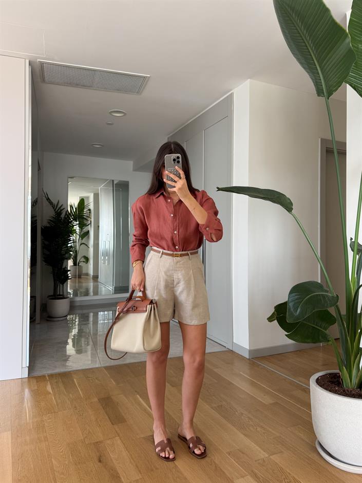 Andy Pamuk Keten Şort- Taş