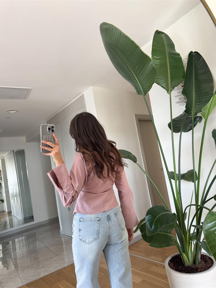 Anvelop Bağlamalı Poplin Gömlek - Gül Kurusu