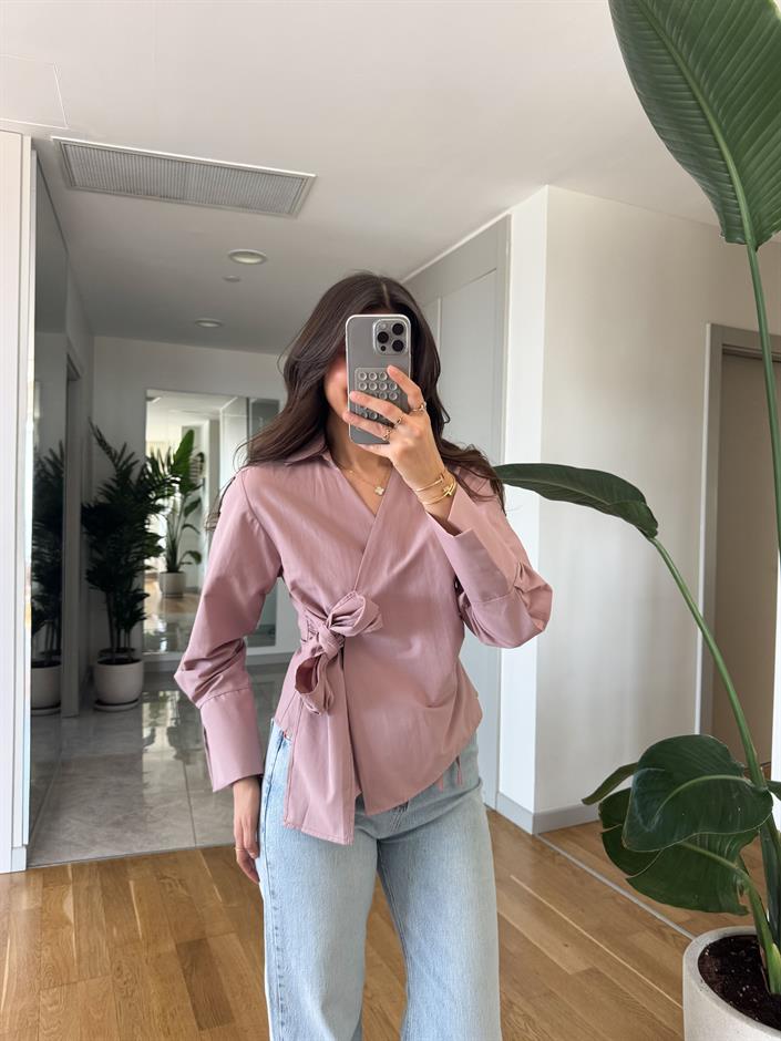 Anvelop Bağlamalı Poplin Gömlek - Gül Kurusu