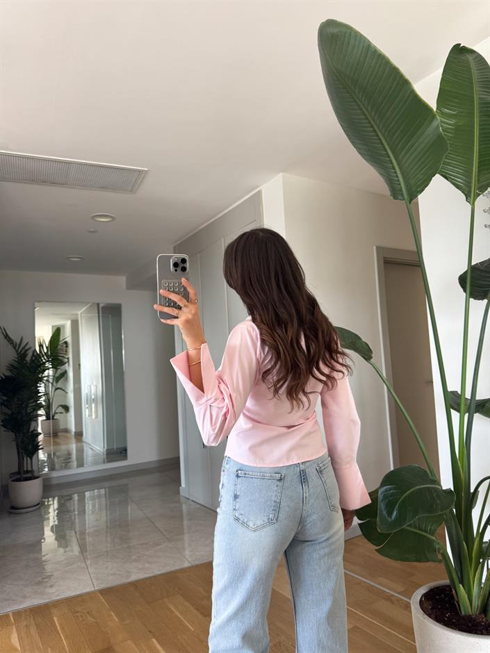 Anvelop Bağlamalı Poplin Gömlek - Pembe