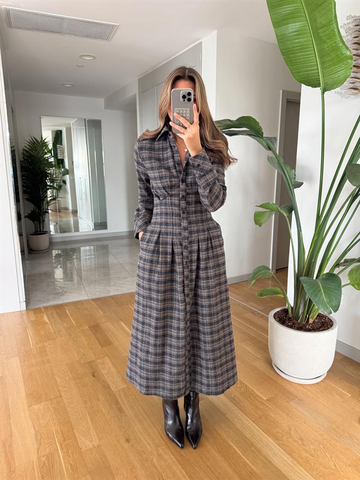 Apolet Detaylı Oduncu Gömlek Elbise - Kahve