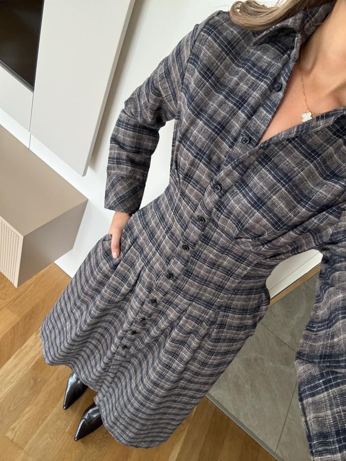 Apolet Detaylı Oduncu Gömlek Elbise - Kahve