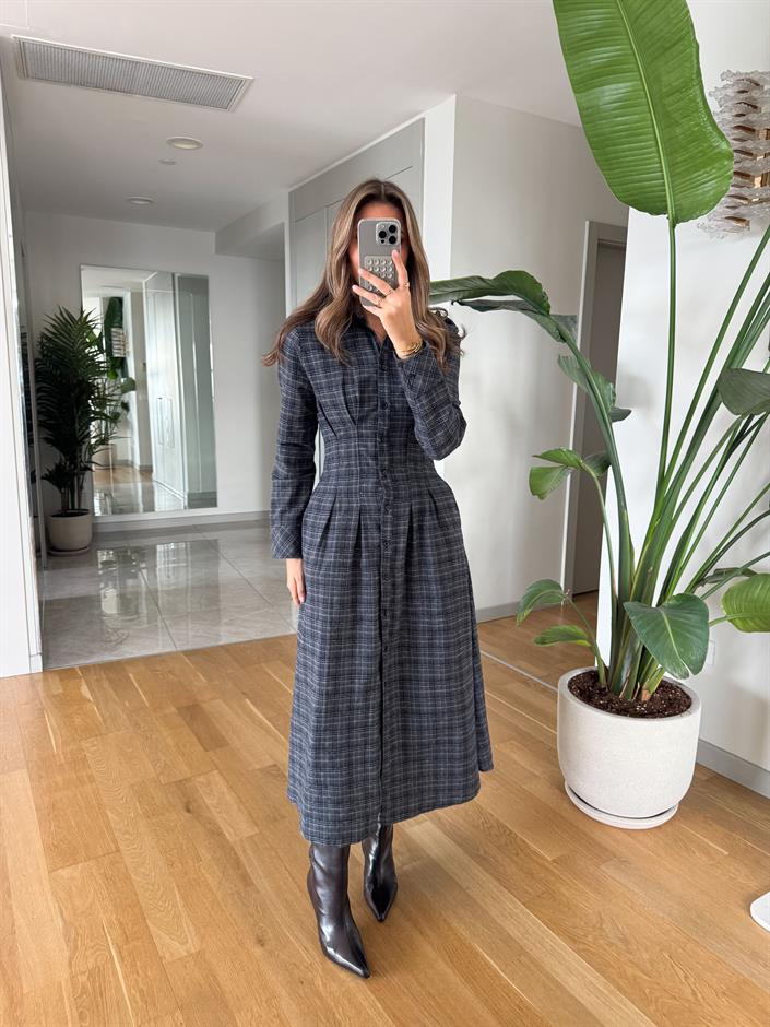 Apolet Detaylı Oduncu Gömlek Elbise - Lacivert 