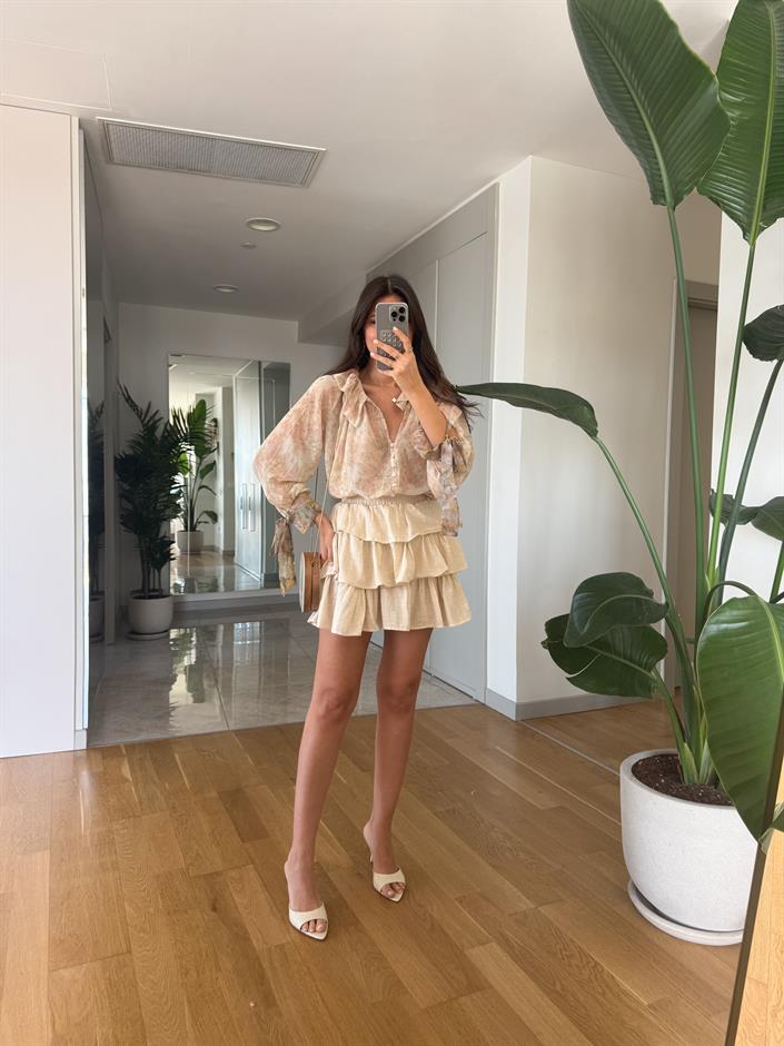 April Kat Kat Keten Dokulu Etek-Bej