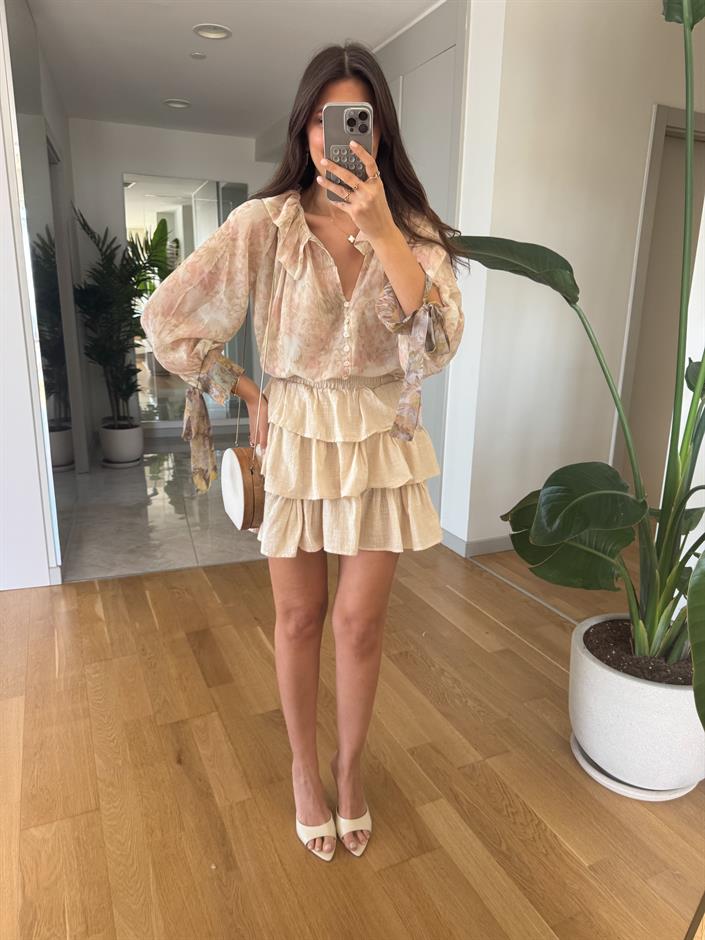 April Kat Kat Keten Dokulu Etek-Bej