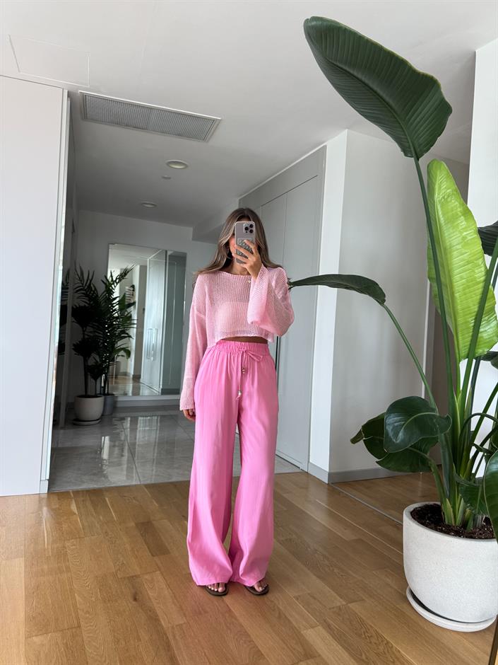 Aria Beli Lastikli Pantolon - Pembe