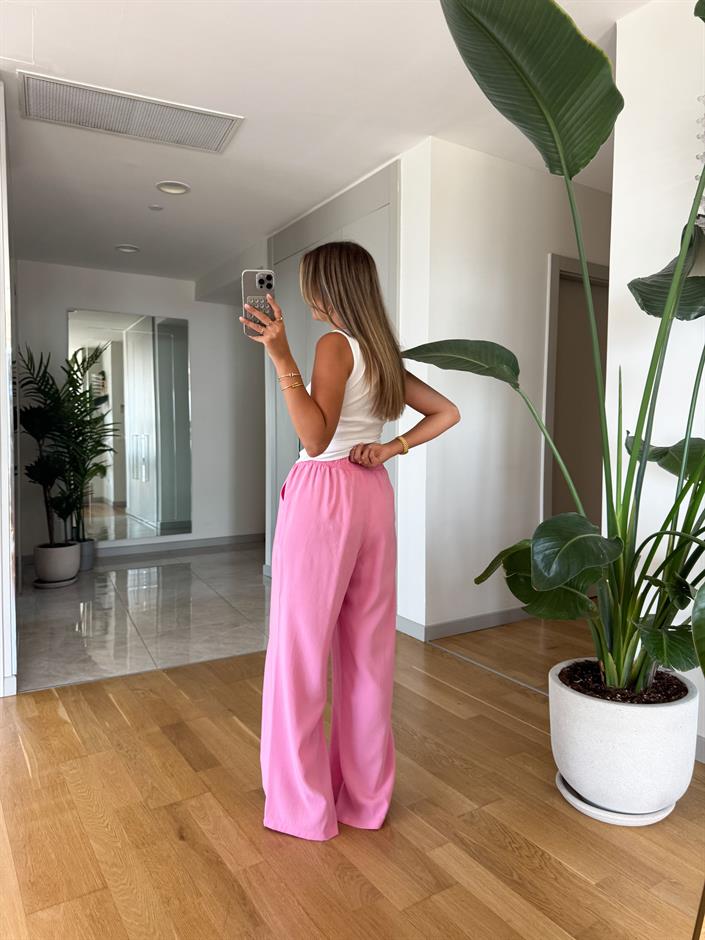 Aria Beli Lastikli Pantolon - Pembe