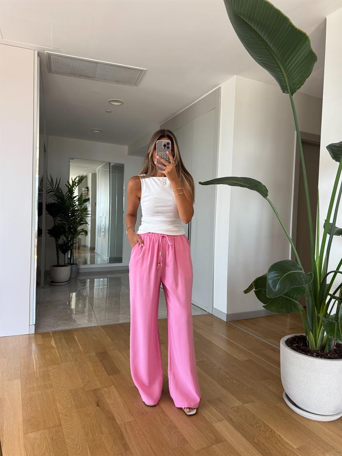 Aria Beli Lastikli Pantolon - Pembe