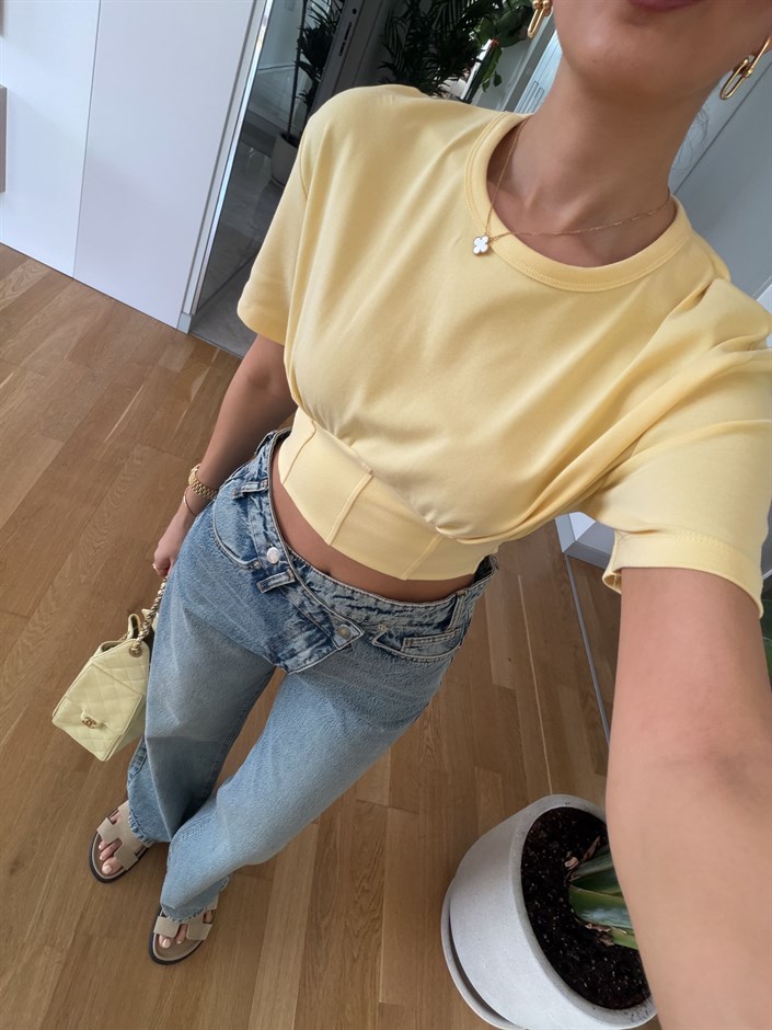 Beli Korseli Basic Tişört-Sarı