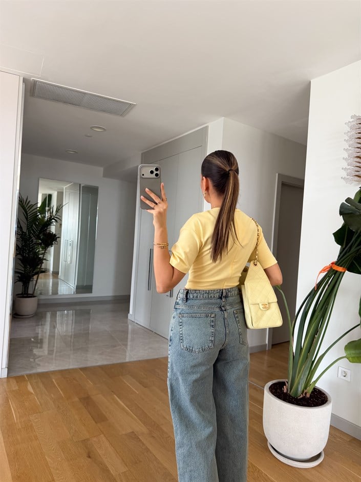 Beli Korseli Basic Tişört-Sarı