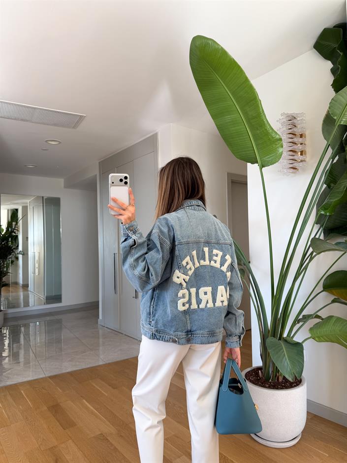 Arkası Nakışlı Denim Ceket 