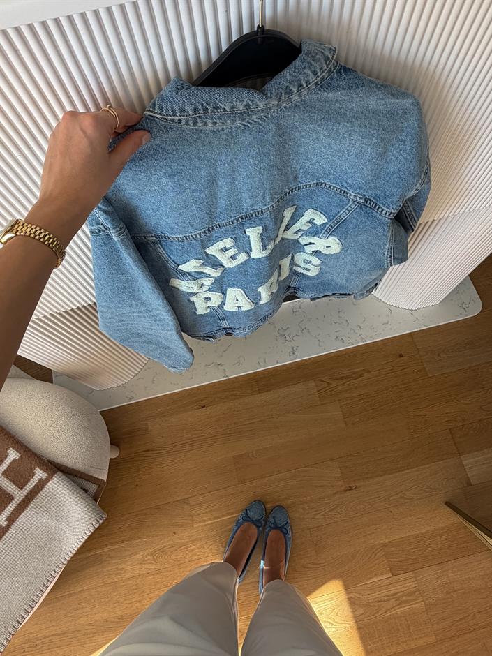 Arkası Nakışlı Denim Ceket 