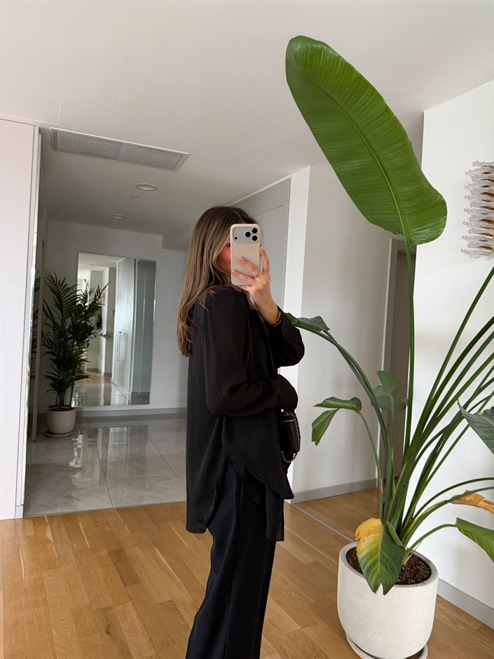 Arkası Ve Kolları Şifon Detaylı Bağlamalı Blazer takım 