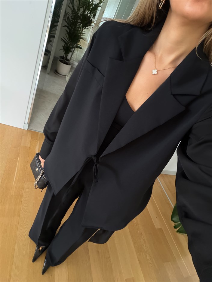 Arkası Ve Kolları Şifon Detaylı Bağlamalı Blazer takım 