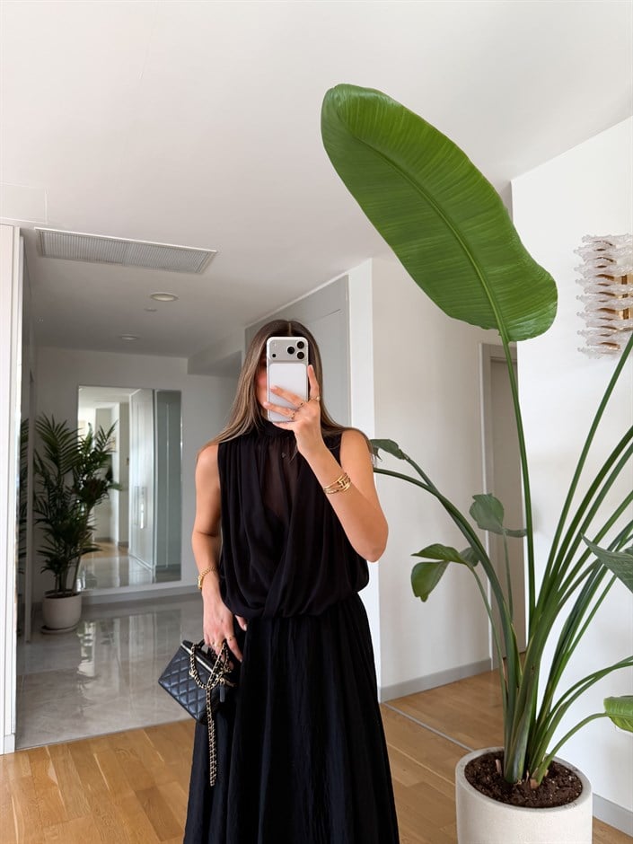 Army Dik Yaka Şifon Bluz - Siyah