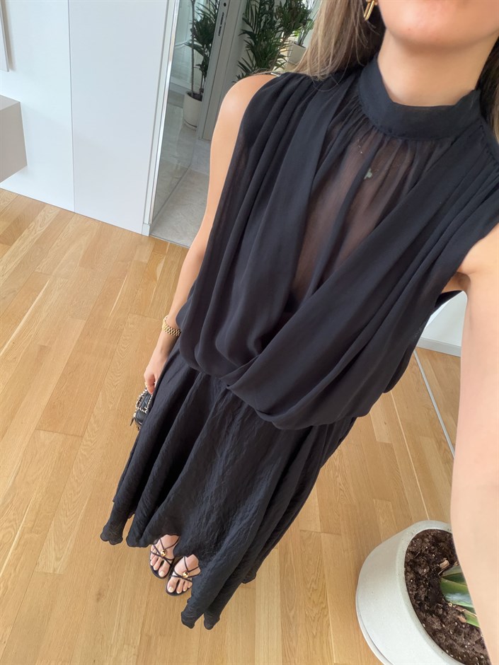 Army Dik Yaka Şifon Bluz - Siyah