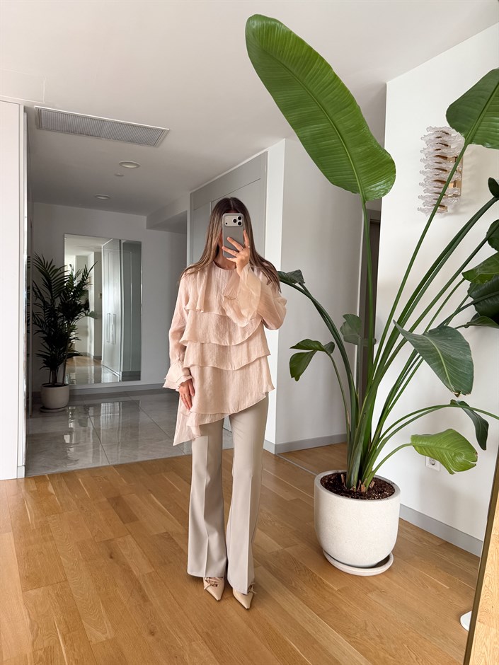 Arya İspanyol Paça Kumaş Pantolon - Bej